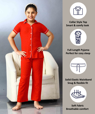babylite Kids Nightwear Girls Printed Cotton(Red Pack of 1)