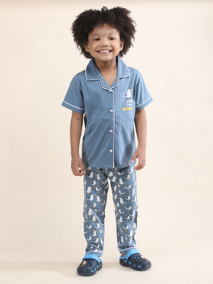 POLKA TOTS Kids Nightwear Baby Girls Printed Cotton(Grey Pack of 1)