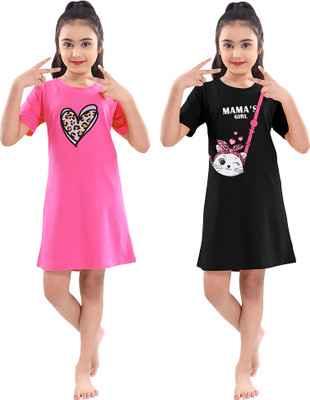 KEESOR Kids Nightwear Girls Printed Cotton Blend(Multicolor Pack of 1)