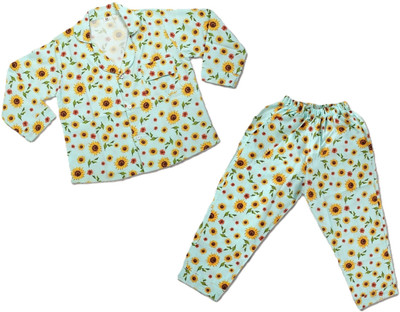 Minimates Kids Nightwear Baby Boys & Baby Girls Printed Cotton(Green Pack of 1)