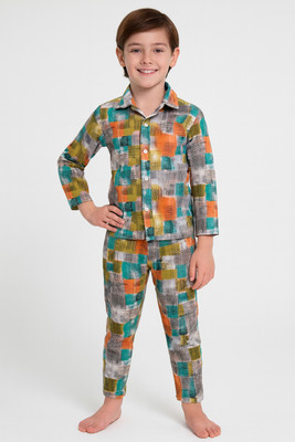 3BROS Kids Nightwear Boys Printed Cotton(Multicolor Pack of 1)