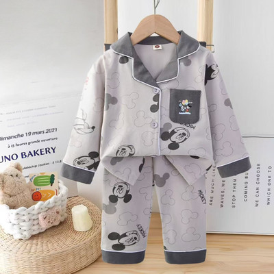 Kavshra official Kids Nightwear Boys & Girls Printed Cotton(Grey Pack of 2)