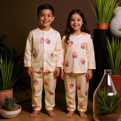 Alaap Kids Nightwear Baby Boys & Baby Girls Printed Polycotton(Multicolor Pack of 2)