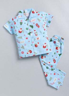 NAUTI KIDZ Kids Nightwear Boys Printed Cotton(Blue Pack of 1)