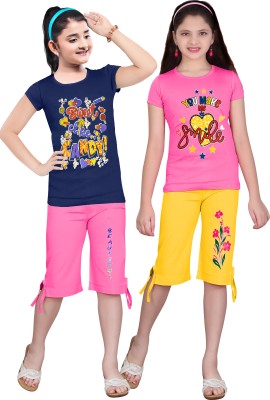 TEXFRESH Kids Nightwear Girls Graphic Print Cotton(Multicolor Pack of 2)