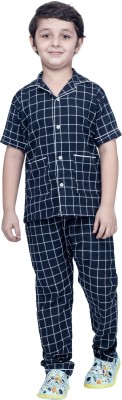 DELHI SHOPIFY Kids Nightwear Baby Boys & Baby Girls Checkered Cotton(Black Pack of 1)