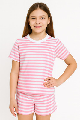 Nimoes Kids Nightwear Girls Striped Cotton(Pink Pack of 1)