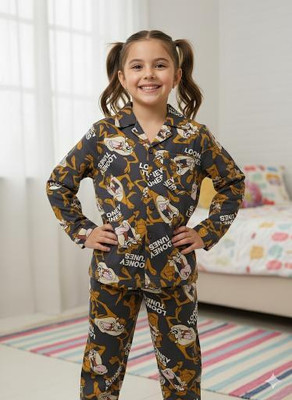 TONY & JONY Kids Nightwear Baby Girls Printed Cotton(Grey Pack of 1)