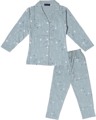 NeuVin Kids Nightwear Baby Girls Printed Cotton Blend(Light Green Pack of 1)