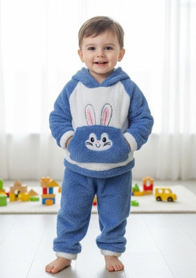 Uttam Kids Nightwear Boys & Girls Printed Fleece Blend(Blue Pack of 1)
