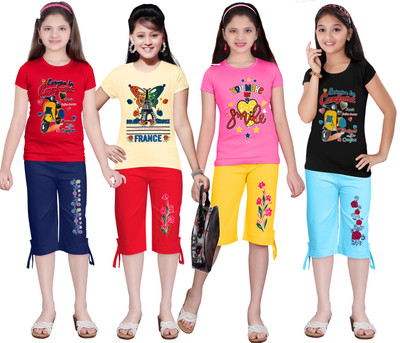 KS KOARA Girls Casual T-shirt Three Fourth Pant(178 MULTICOLOURRS)