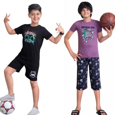 SVD Fashion Kids Nightwear Boys Printed Cotton Blend(Multicolor Pack of 2)