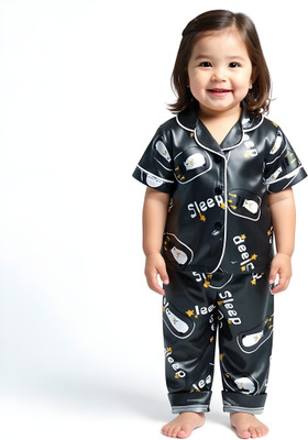 Aggarwalsales Kids Nightwear Baby Boys & Baby Girls Printed Pure Satin(Multicolor Pack of 1)