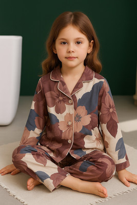 LATEST FASHION STAR Kids Nightwear Girls Printed Cotton Blend(Brown Pack of 1)