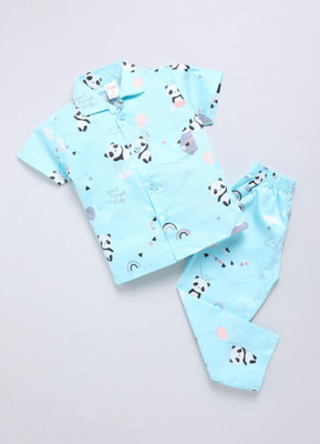 NAUTI KIDZ Kids Nightwear Boys Printed Cotton(Blue Pack of 1)
