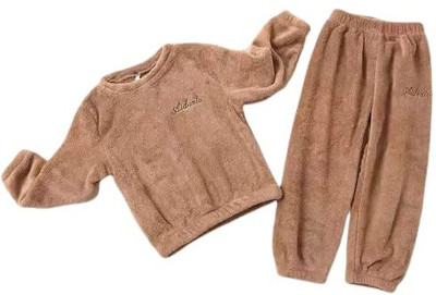 Crabina Kids Nightwear Boys & Girls Solid Fleece Blend(Brown Pack of 2)