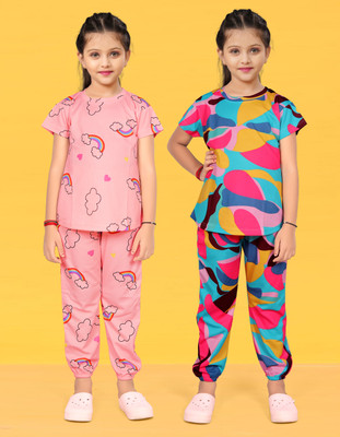 mahakalifabric Kids Nightwear Girls Solid Cotton Blend(Multicolor Pack of 1141)