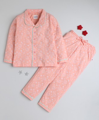BUMZEE Kids Nightwear Girls Printed Cotton(Pink Pack of 1)
