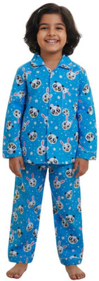 mystyleo Kids Nightwear Boys & Girls Solid Cotton(Blue Pack of 1)
