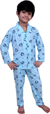 Jain Trader Kids Nightwear Baby Boys & Baby Girls Printed Fleece Blend(Blue Pack of 1)