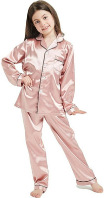 VC FASHION HUB Kids Nightwear Baby Boys & Baby Girls Self Design Pure Satin(Pink Pack of 1)