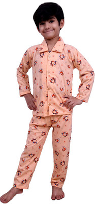 Jain Trader Kids Nightwear Boys & Girls Printed Cotton Blend(Orange Pack of 1)