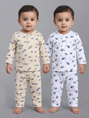 SUPERSQUAD Kids Nightwear Baby Boys & Baby Girls Printed Cotton(Multicolor Pack of 2)