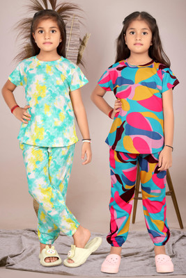 OM Fashion Girls Casual T-shirt Pant(RAMA+SATRANGI)