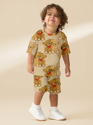 rudraCreation Kids Nightwear Boys & Girls Printed Cotton Blend(Brown Pack of 1)
