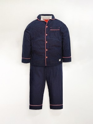 Cherry Crumble by Nitt Hyman Kids Nightwear Baby Boys & Baby Girls Polka Print Cotton Blend(Dark Blue Pack of 1)