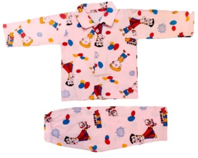 Maqorama Fashion Kids Nightwear Baby Boys & Baby Girls Printed Cotton Blend(Pink Pack of 1)