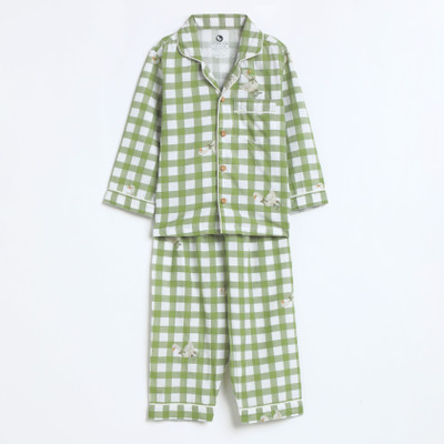 Cocoon Care Kids Nightwear Boys & Girls Printed Cotton(Green Pack of 1)