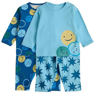 Mothercare Kids Nightwear Boys Graphic Print Cotton(Blue Pack of 4)