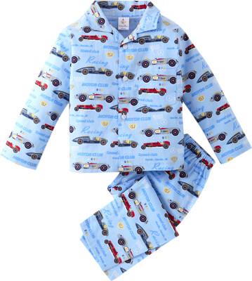 Babywish Kids Nightwear Boys & Girls Printed Cotton(Blue Pack of 1)
