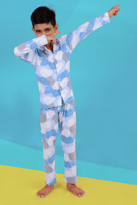 3BROS Kids Nightwear Boys Printed Cotton(White Pack of 1)