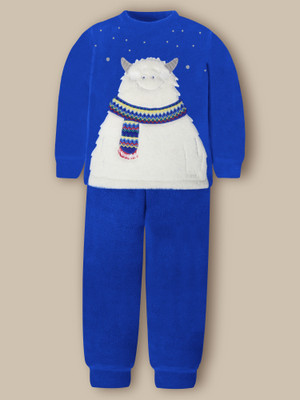 Cherry Crumble Kids Nightwear Boys & Girls Self Design Polyester Blend(Blue Pack of 1)
