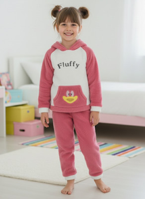 Uttam Kids Nightwear Girls Printed Fleece Blend(Pink Pack of 1)