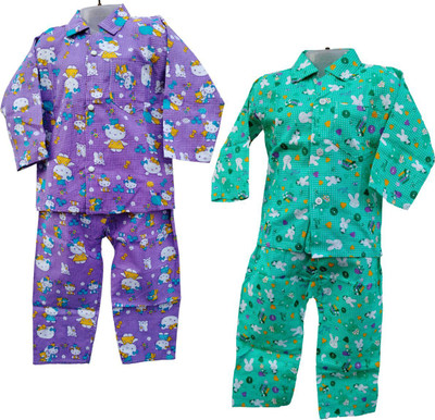 mystyleo Kids Nightwear Baby Boys & Baby Girls Printed Cotton(Multicolor Pack of 2)