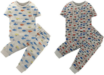 NammaBaby Kids Nightwear Baby Boys Printed Cotton Blend(Multicolor Pack of 2)