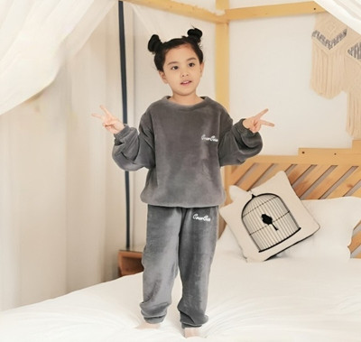 Ucollection Kids Nightwear Girls Printed Fleece Blend(Grey Pack of 1)