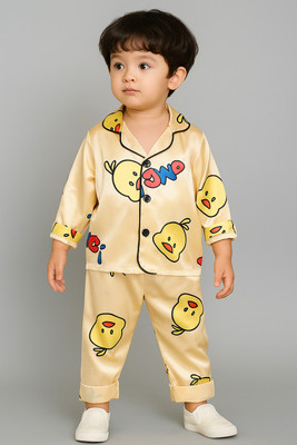 PAGHDAL BROTHERS Kids Nightwear Baby Boys & Baby Girls Printed Polyester Blend(Yellow Pack of 1)