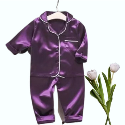 VC FASHION HUB Kids Nightwear Girls Solid Pure Satin(Purple Pack of 1)