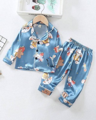 PAGHDAL BROTHERS Kids Nightwear Baby Boys & Baby Girls Printed Polyester Blend(Light Blue Pack of 1)