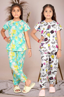 OM Fashion Girls Casual T-shirt Pant(RAMA+PINK)