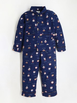 Cherry Crumble by Nitt Hyman Kids Nightwear Boys & Girls Printed Cotton(Blue Pack of 1)