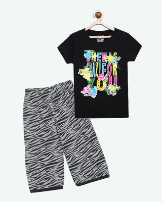 CLAEL Girls Casual Pyjama Sleepsuit(BLK_ZEE)