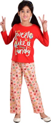 Clothe Funn Kids Nightwear Girls Printed Cotton(Red Pack of 1)