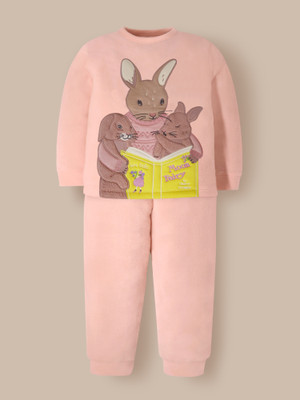 Cherry Crumble by Nitt Hyman Kids Nightwear Baby Girls Applique Polyester Blend(Pink Pack of 1)