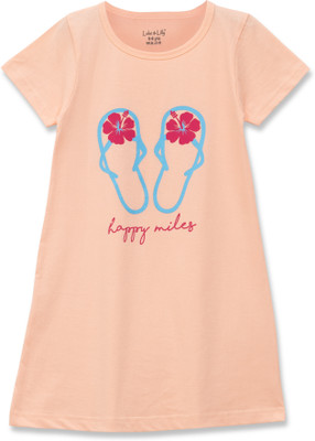 Luke and Lilly Kids Nightwear Girls Printed Cotton(Beige Pack of 1)