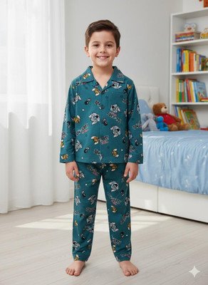 TONY & JONY Kids Nightwear Baby Boys Printed Cotton(Blue Pack of 1)